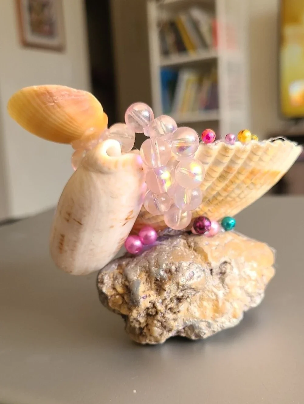 Handcrafted Seashell Accent Bowl in Cream and Tan - Unbranded